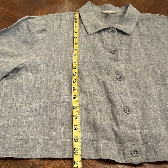 Eileen Fisher Blue Gray Button Up Linen Cropped Shirt Jacket Medium - Picture 11 of 14